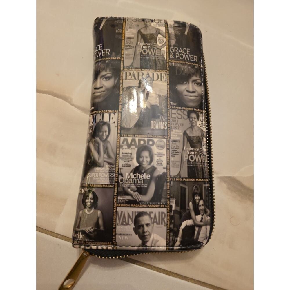Michelle Obama Magazine Cover Collage Zip Accordion Wallet